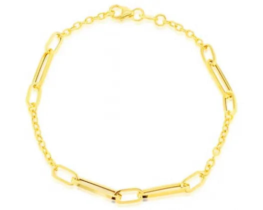9ct Yellow Gold Paperclip & Cable Link Bracelet