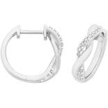 9ct White Gold Twisted Huggie Earrings With 0.10ct Diamonds