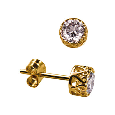 9ct Yellow Gold White Cubic Zirconia Stud Earrings