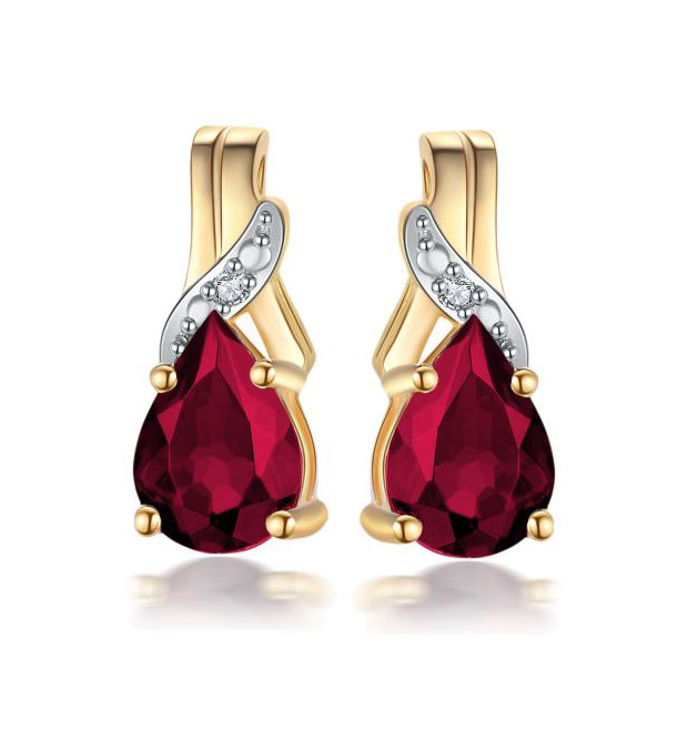 9ct Yellow Gold Creatd Ruby & Diamond Stud Earrings