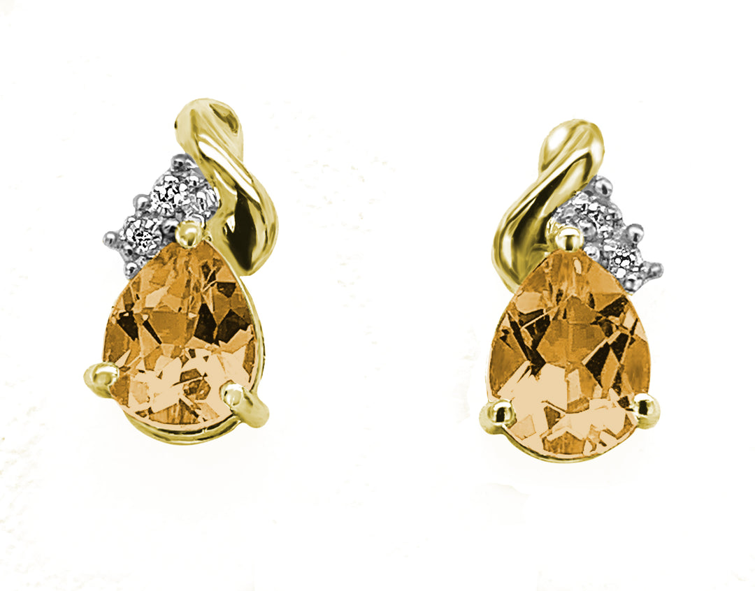 9ct Yellow Gold Diamond & Citrine Stud Earrings