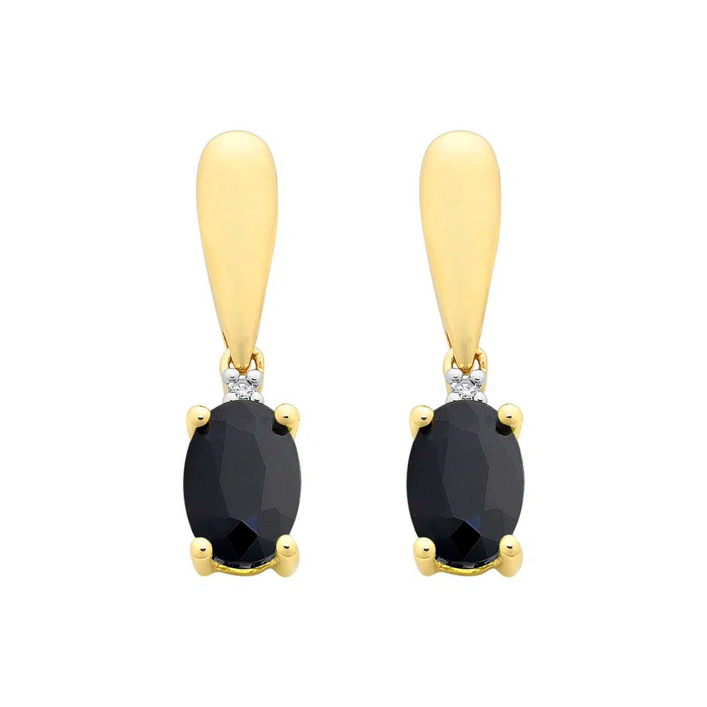 9ct Yellow Gold Sapphire & Diamond Stud Earrings