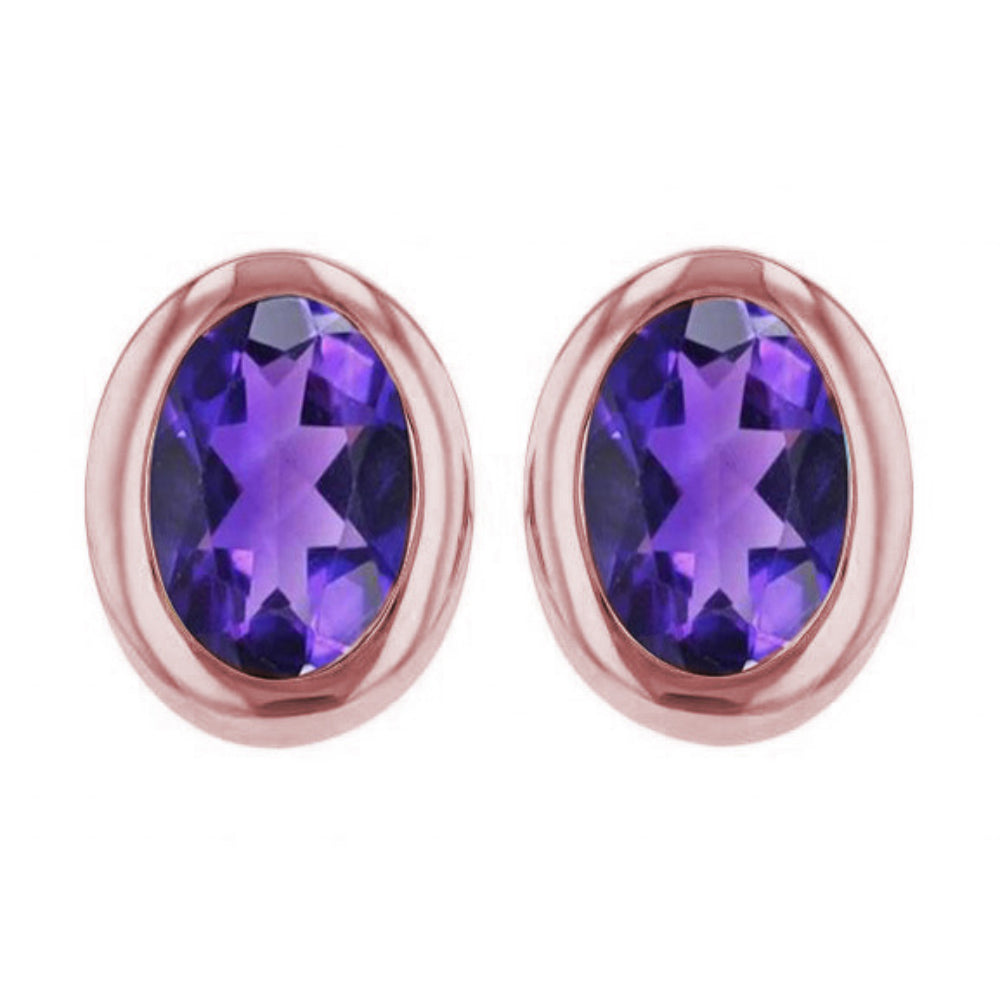 9ct Rose Gold Amethyst Stud Earrings