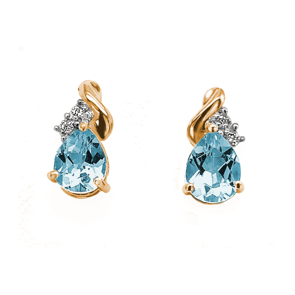 9ct Yellow Gold Blue Topaz & Diamond Stud Earrings