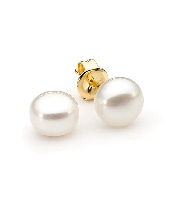 Ikecho 9ct Yellow Gold White Pearl Stud Earrings
