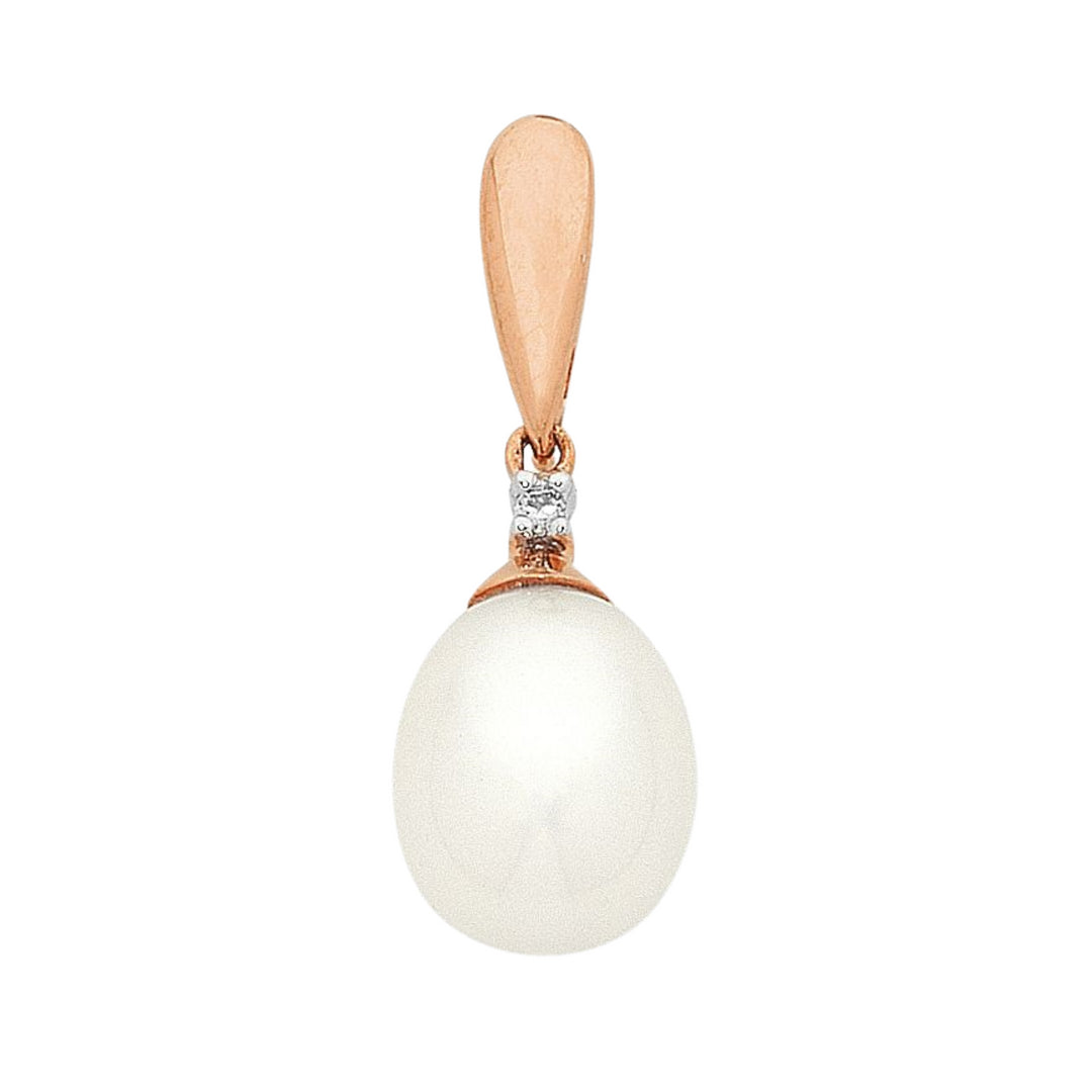9ct Rose Gold Freshwater Pearl & Diamond Pendant