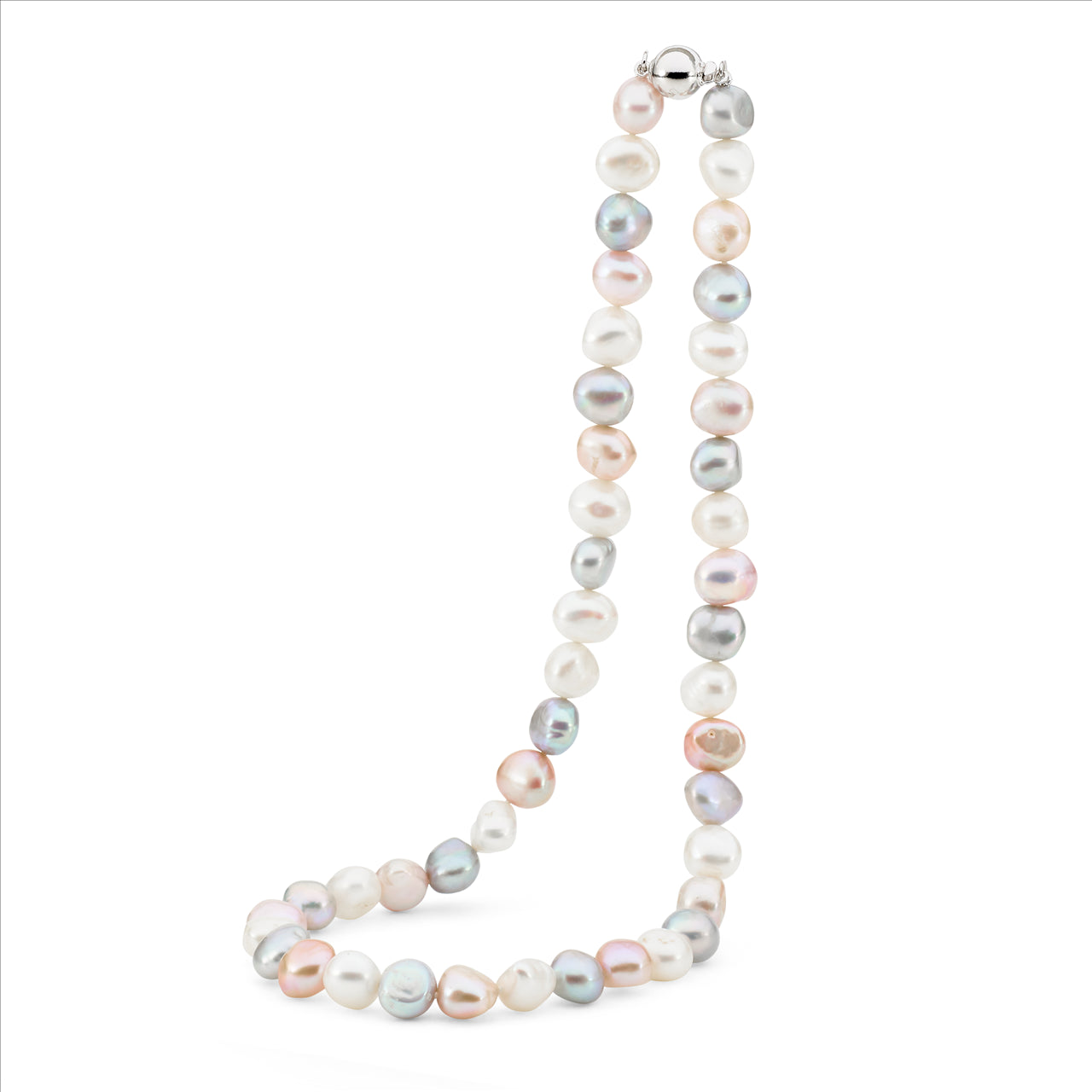 Ikecho Sterling Silver White, Gray & Pink Baroque Pearl Strand