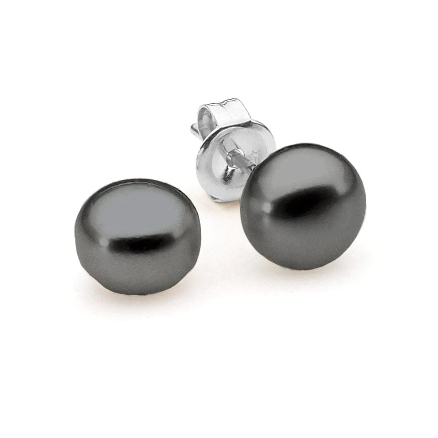 Ikecho Sterling Silver Black Dyed Freshwater Pearl Stud Earrings