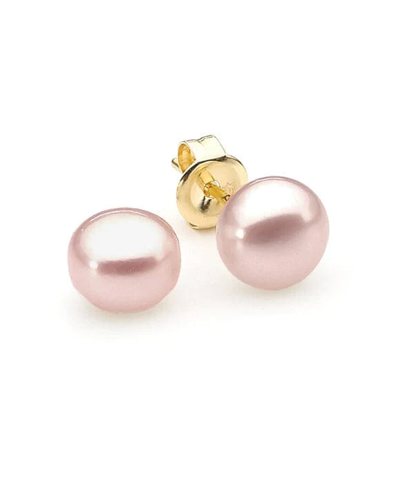 Ikecho 9ct Yellow Gold 5mm Pink Freshwater Pearl Button Studs