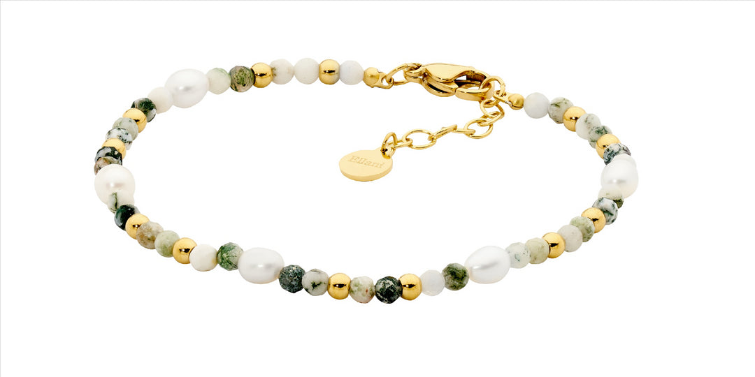 Ellani Stainless Steel Agate & Freshater Pearl Bracelet