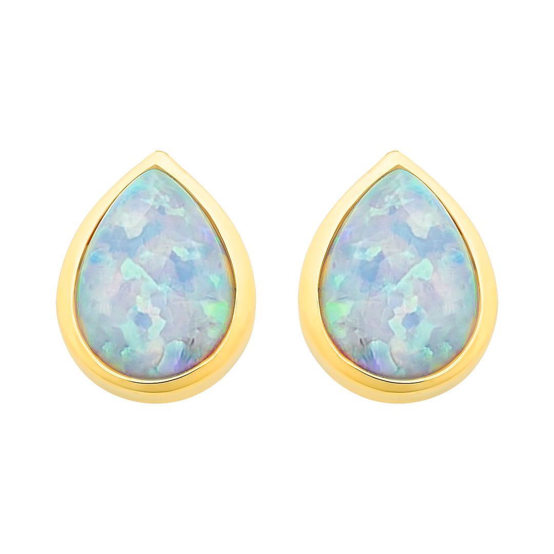9ct Yellow Gold Lab Grown Opal Stud Earrings