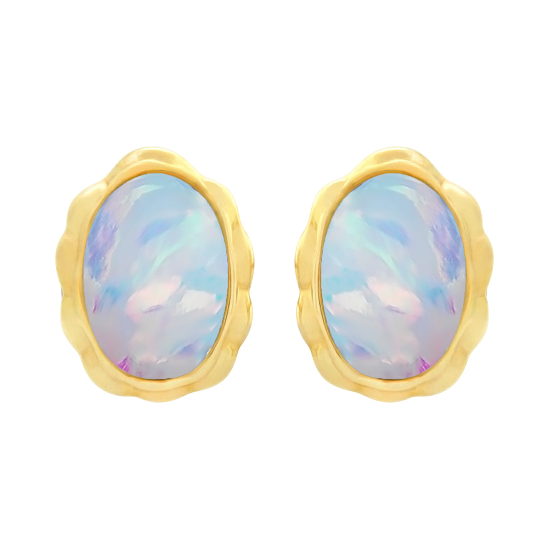 9ct Yellow Gold Lab Grown Opal Stud Earrings