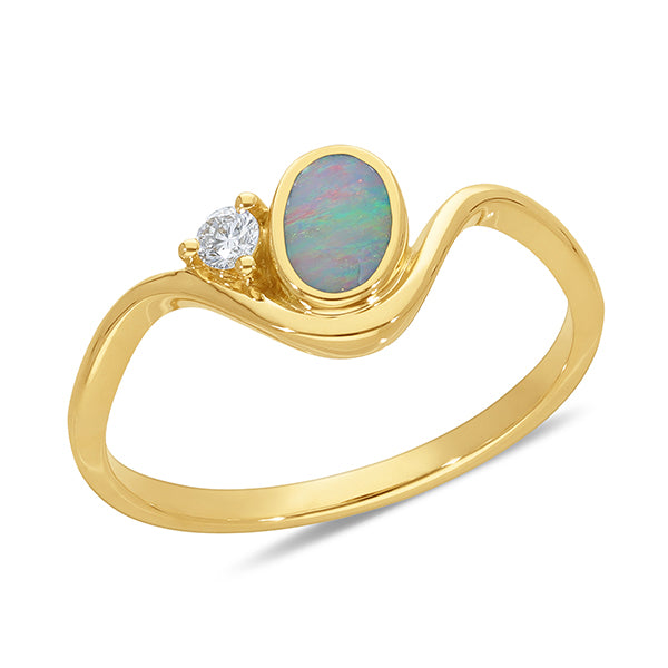 9ct Yellow Gold Doublet Opal & Lab Grown Diamond Ring