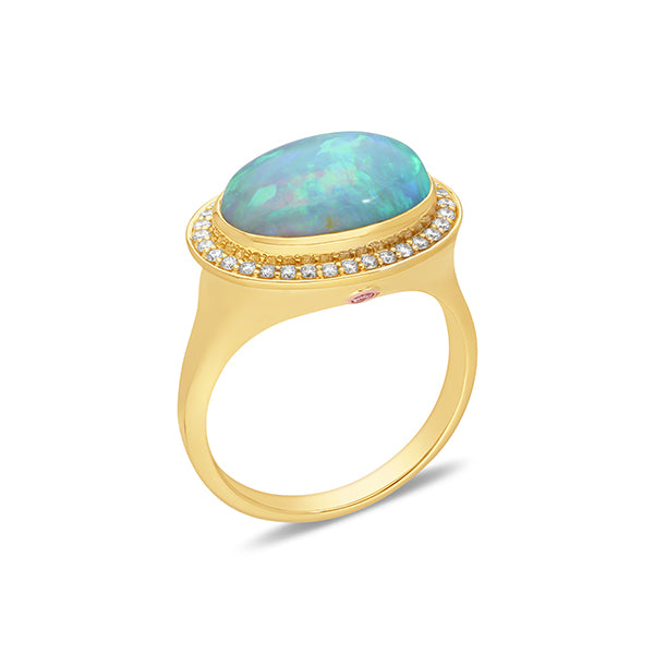 9ct Yellow & Rose Gold Crystal Opal & Australian Pink Diamond Ring