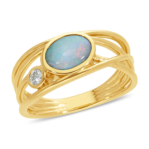 9ct Yellow Gold Opal & Diamond Ring