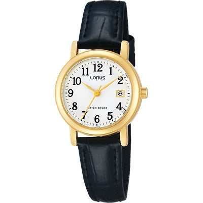 Lorus Ladies Everyday Dress Watch Gold Toned With Black Band