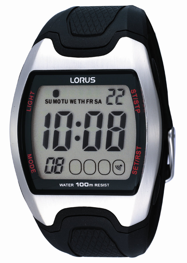 Lorus Mens Digital Black & Silver Sports Watch
