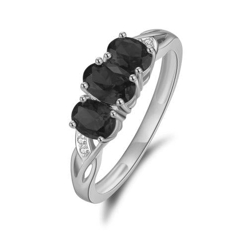 Sterling Silver Black Sapphire & Cubic Zirconia Ring