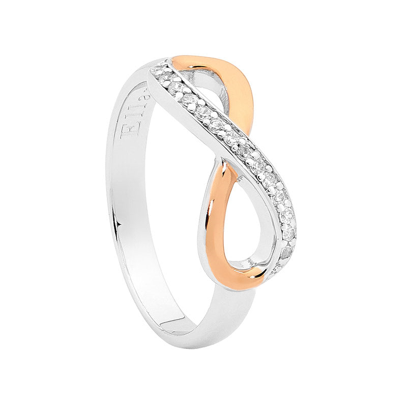 Ellani Sterling Silver & Cubic Zirconia Rose Gold Plated Infinity Ring