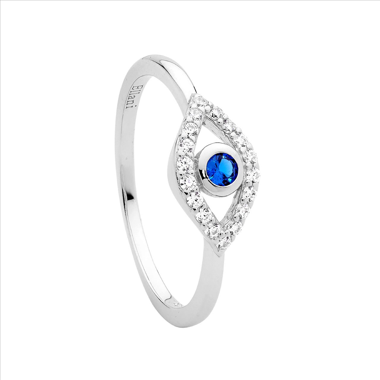 Ellani Sterling Silver & Blue Cubic Zirconia 'Evil Eye' Ring