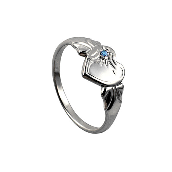 Sterling Silver Heart Signet Ring With Blue Cubic Zirconia