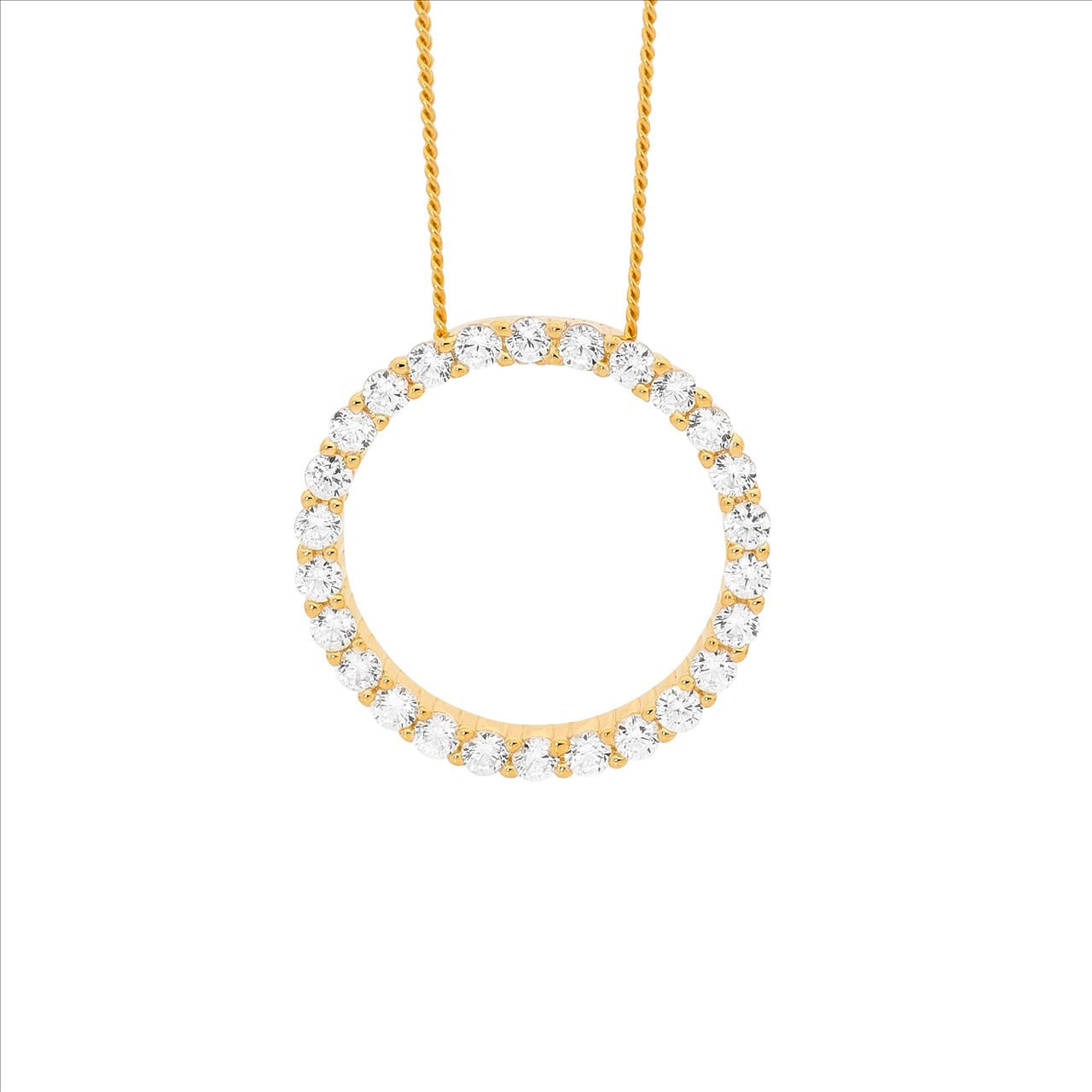 Ellani Sterling Silver Yellow Gold White Cubic Zirconia Circle Shaped Necklace