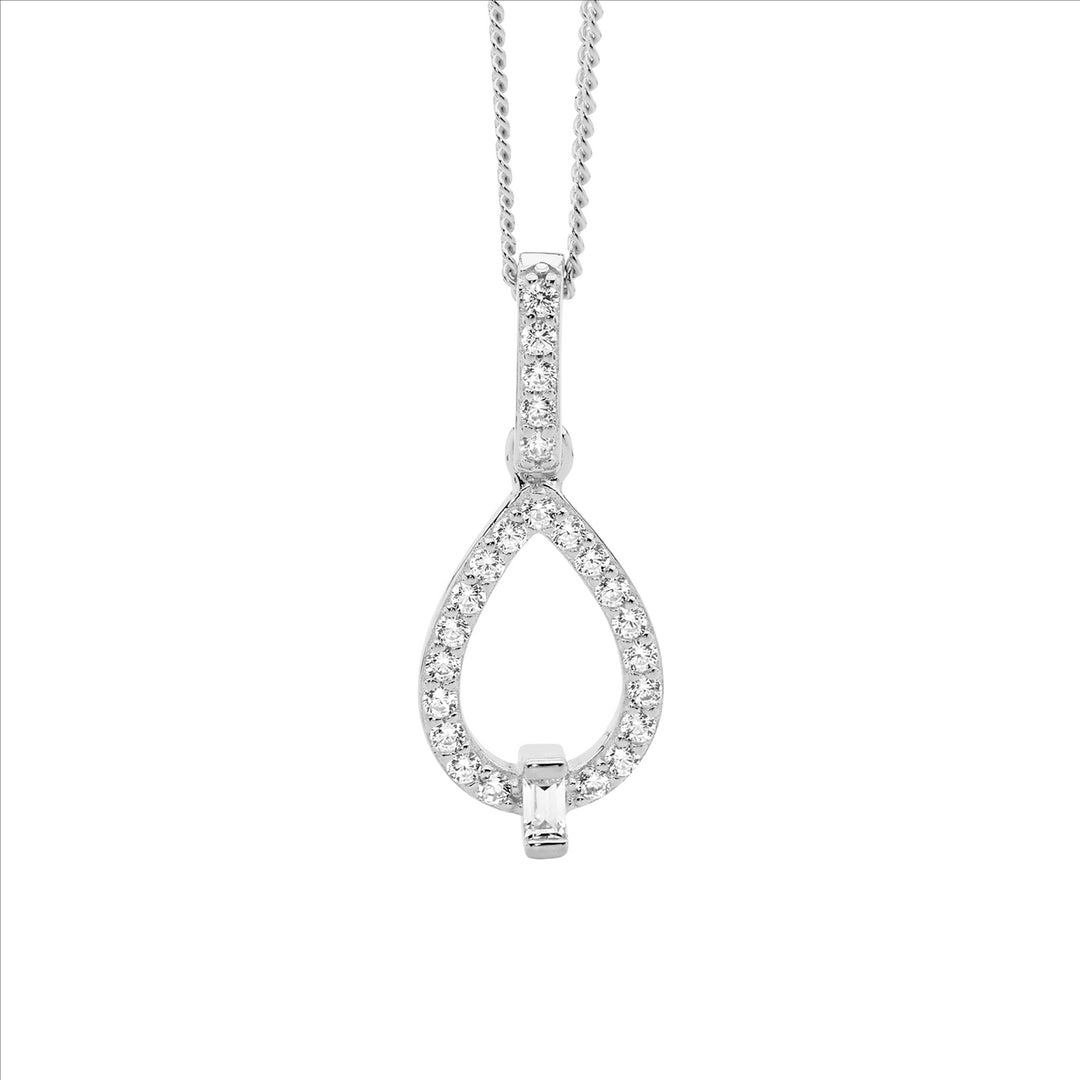 Sterling Silver Cubic Zirconia Open Tear Drop Necklace