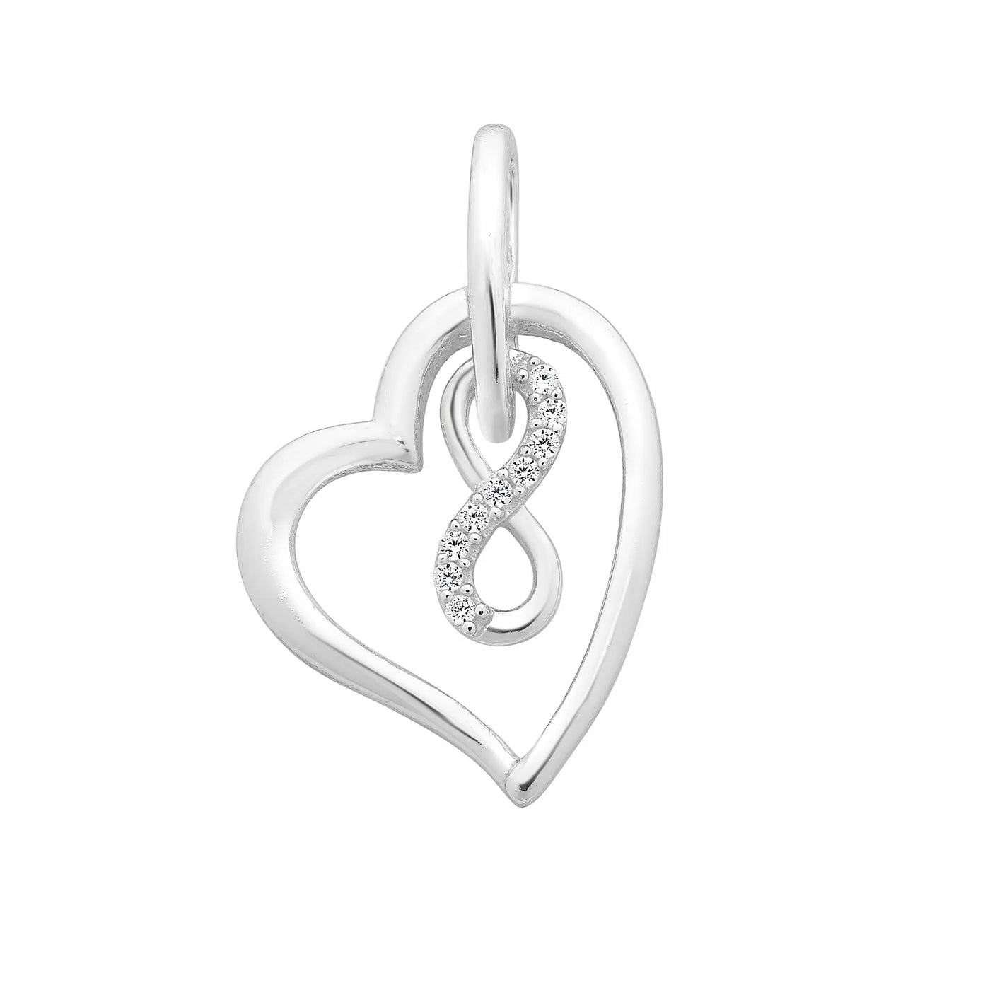Sterling Silver White Cubic Zirconia Heart & Infinity Pendant