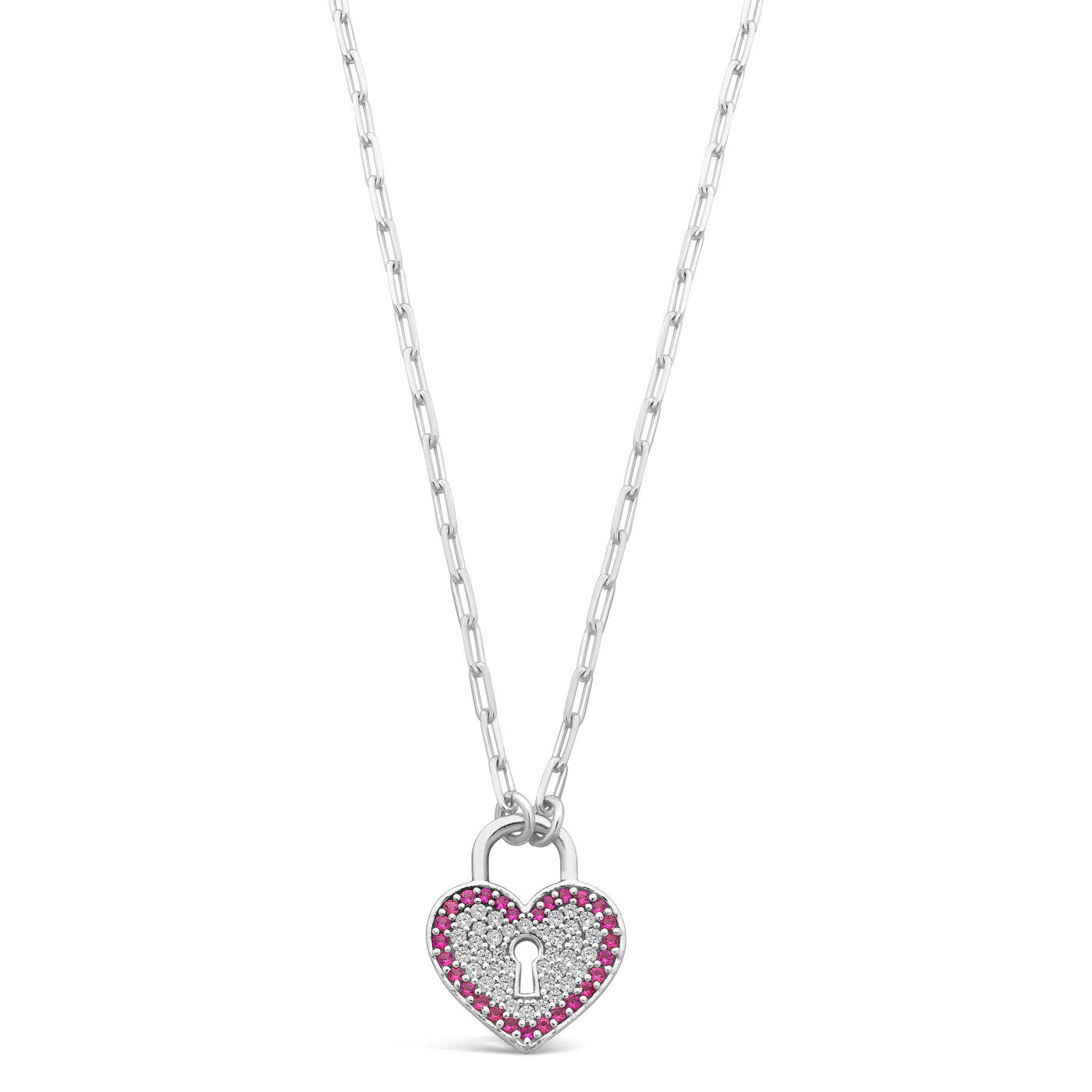 Sterling Silver White Cubic Zirconia & Created Ruby Heart Pendant