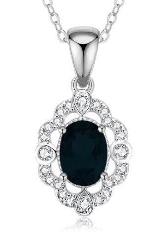 Sterling Silver Black Sapphire & Cubic Zirconia Pendant