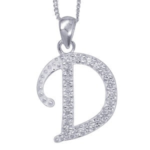 Sterling Silver Cubic Zirconia Letter D Pendant