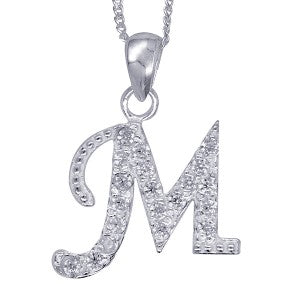 Sterling Silver Cubic Zirconia Letter M Pendant
