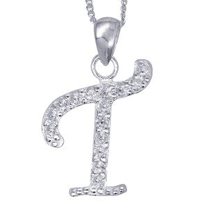Sterling Silver Cubic Zirconia Letter T Pendant