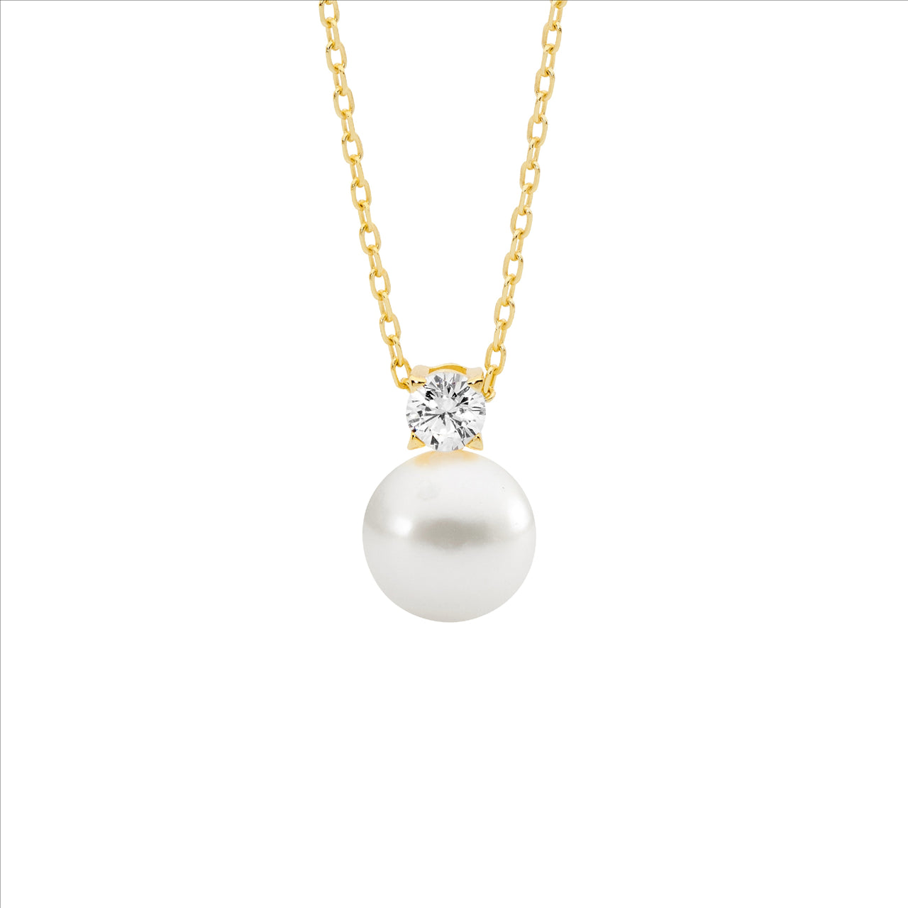 Ellani Sterling Silver Yellow Gold Plated Pearl & Cubic Zirconia Necklace