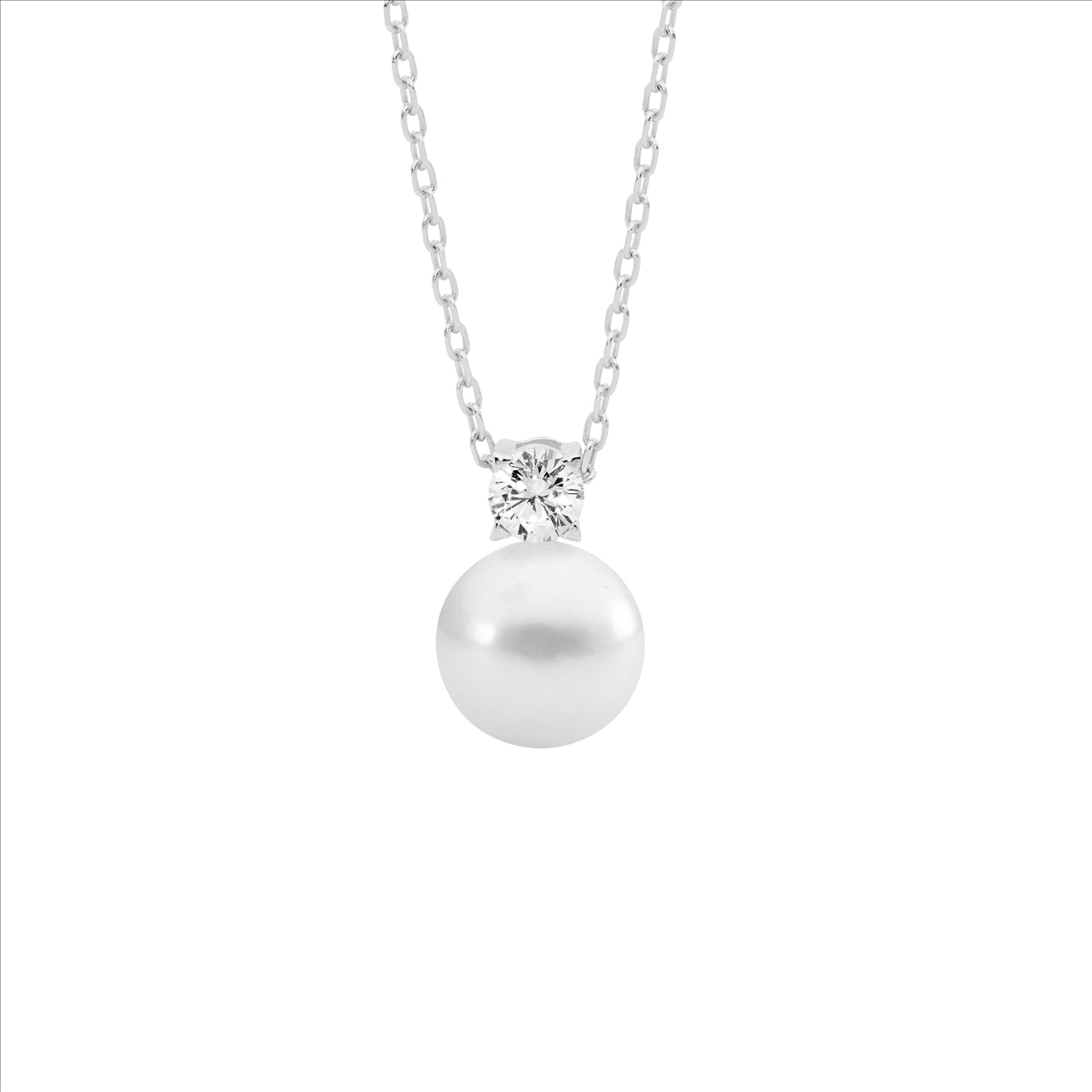 Ellani Sterling Silver Pearl & Cubic Zircoina Necklace