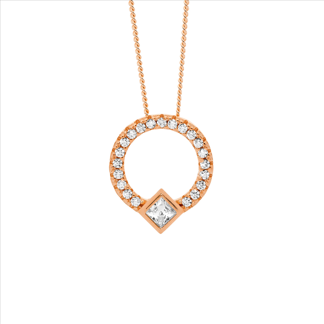Ellani Sterling Silver Rose Gold Plated White Cubic Zirconia Necklace