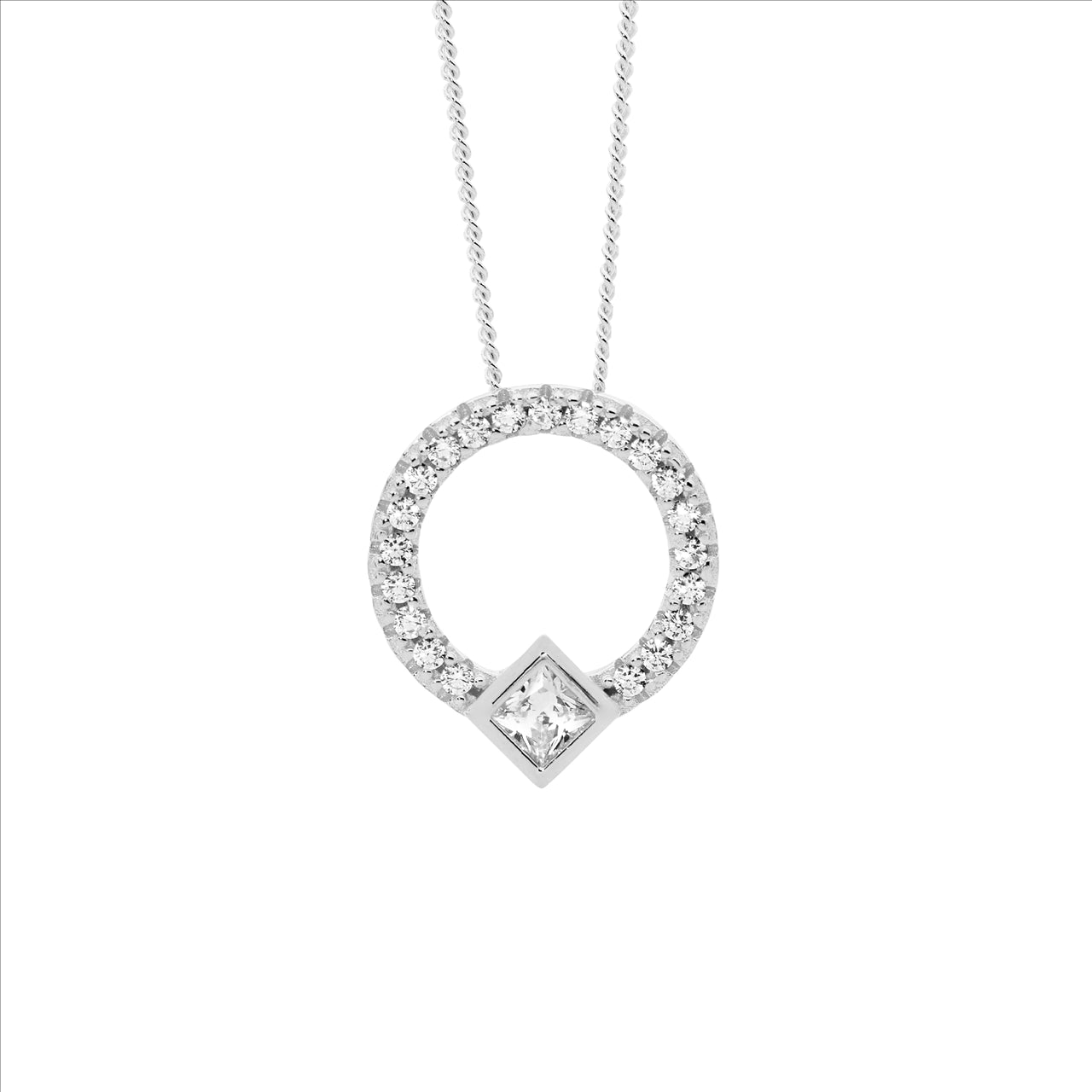 Ellani Sterling Silver & White Cubic Zirconic Circle Necklace