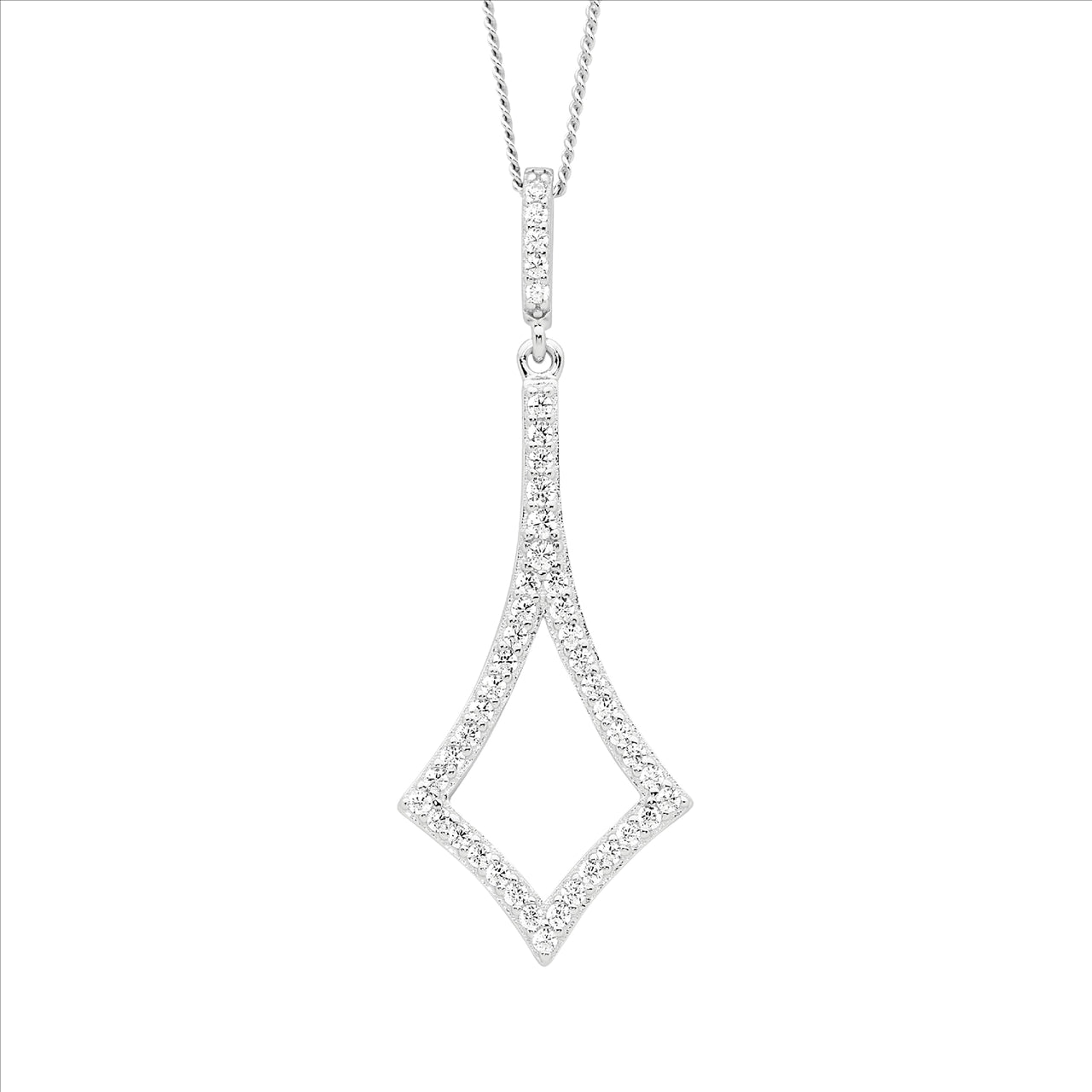 Ellani Sterling Silver White Cubic Zirconia Diamond Shaped Necklace