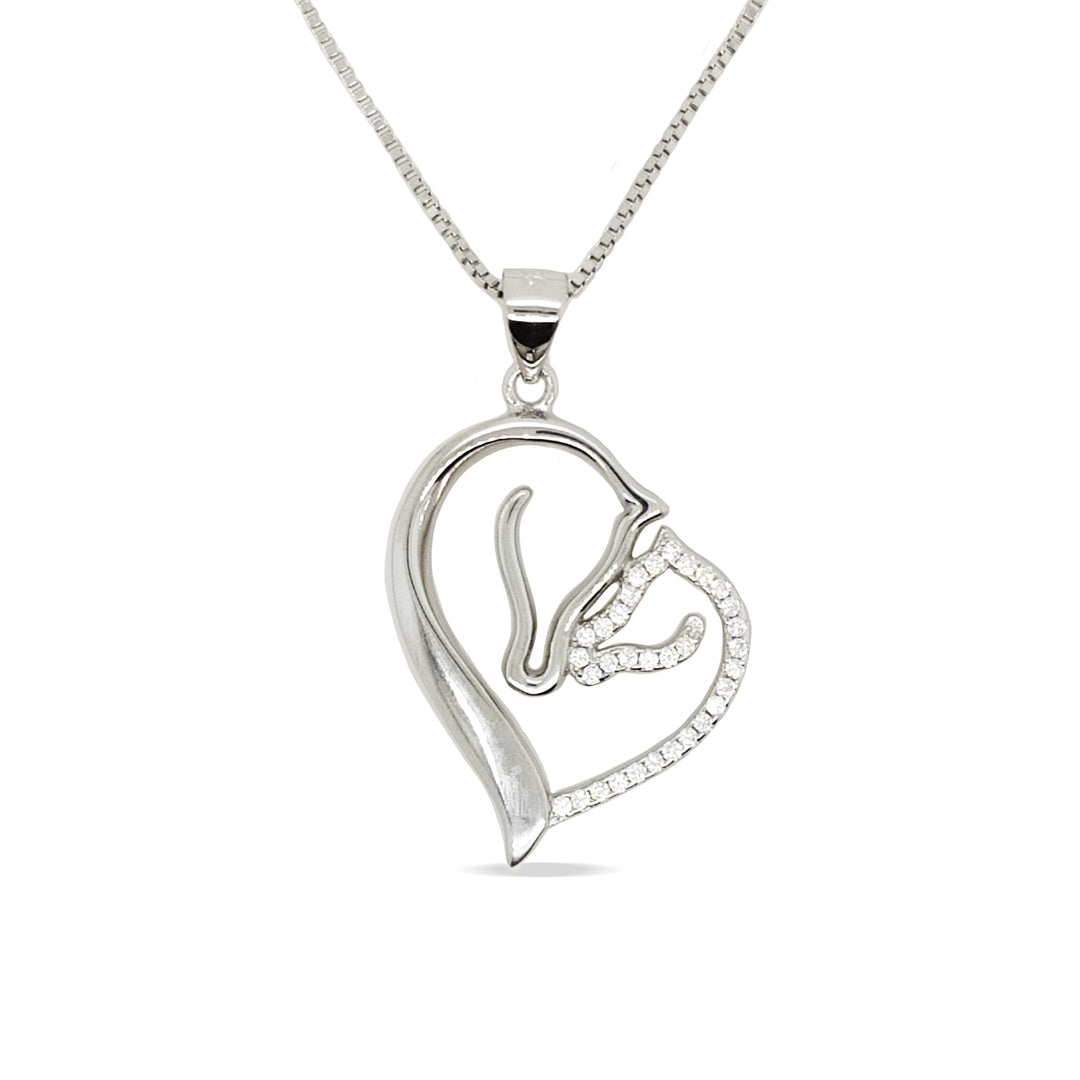 Sterling Silver Mother & Foal Cz Necklace