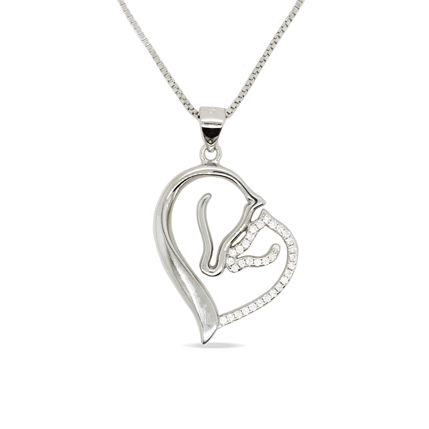 MCJ Sterling Silver Mother & Foal Cz Necklace