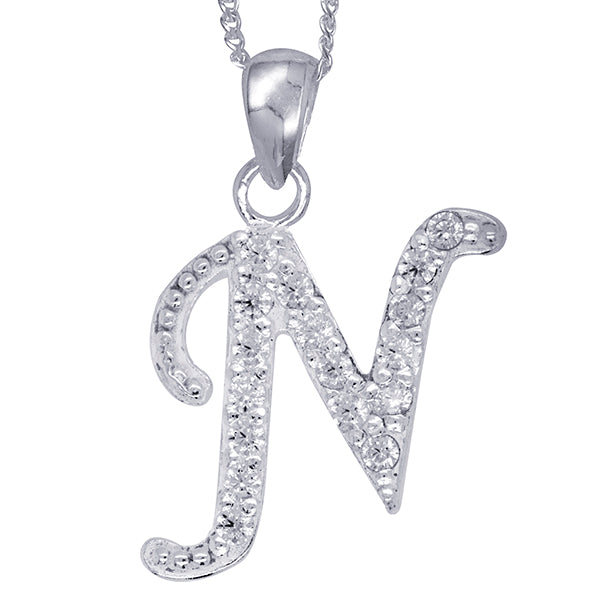 Sterling Silver Cubic Zirconia Letter N Pendant