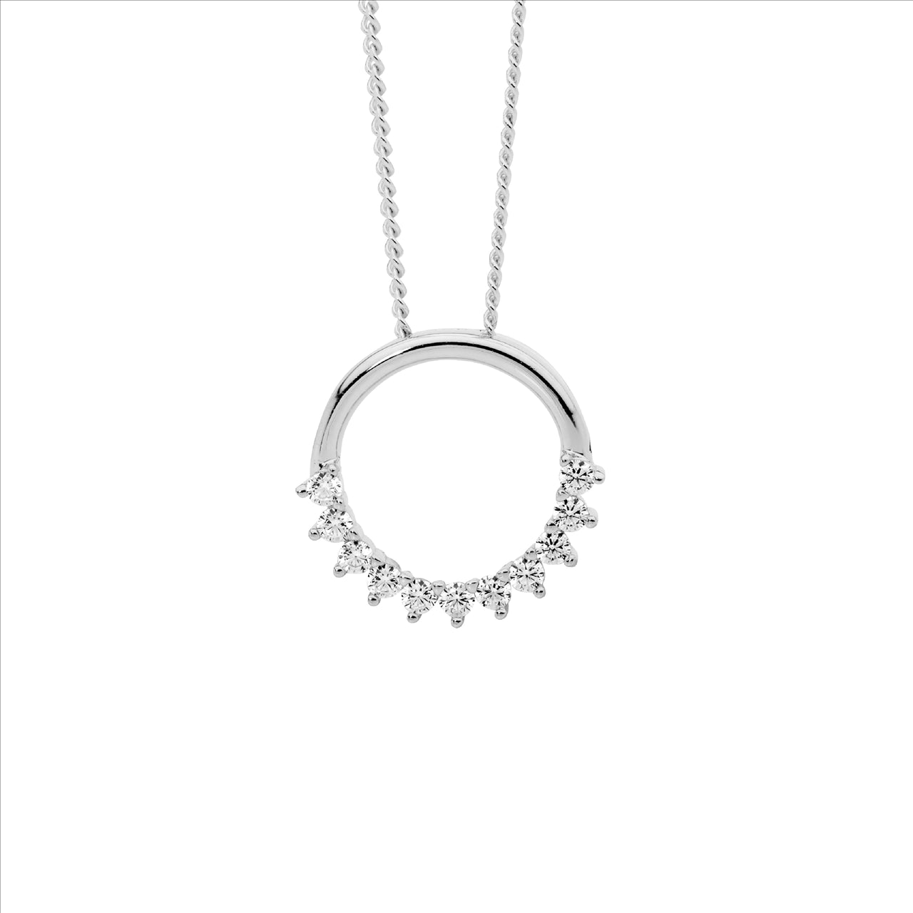 Ellani Sterling Silver & Cubic Zirconia Open Circle Pendant