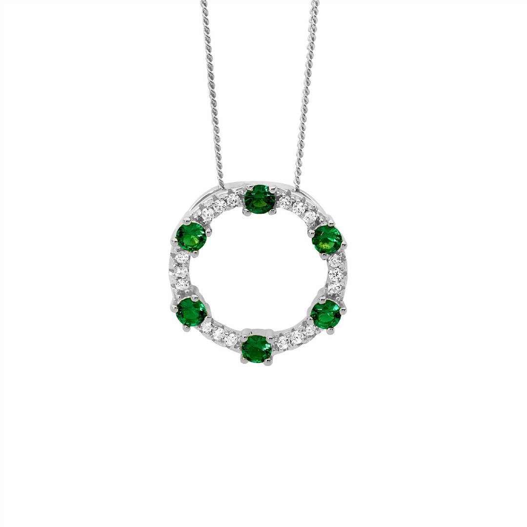 Sterling Silver Cubic Zirconia Circle Shaped Necklace