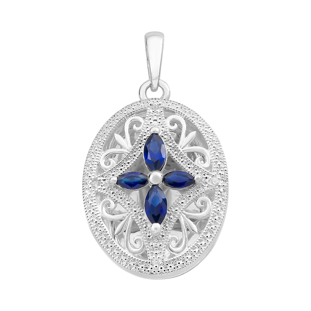 Sterling Silver Created Sapphire Locket Pendant