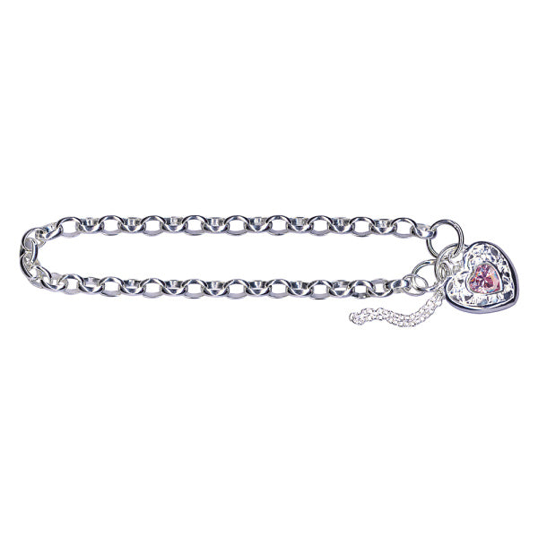 Sterling Silver & White Cubic Zirconia Oval Belcher Padlock Bracelet 19cm