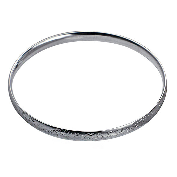 Sterling Silver Hand Engraved Solid Comfort Fit Bangle 5.5mm