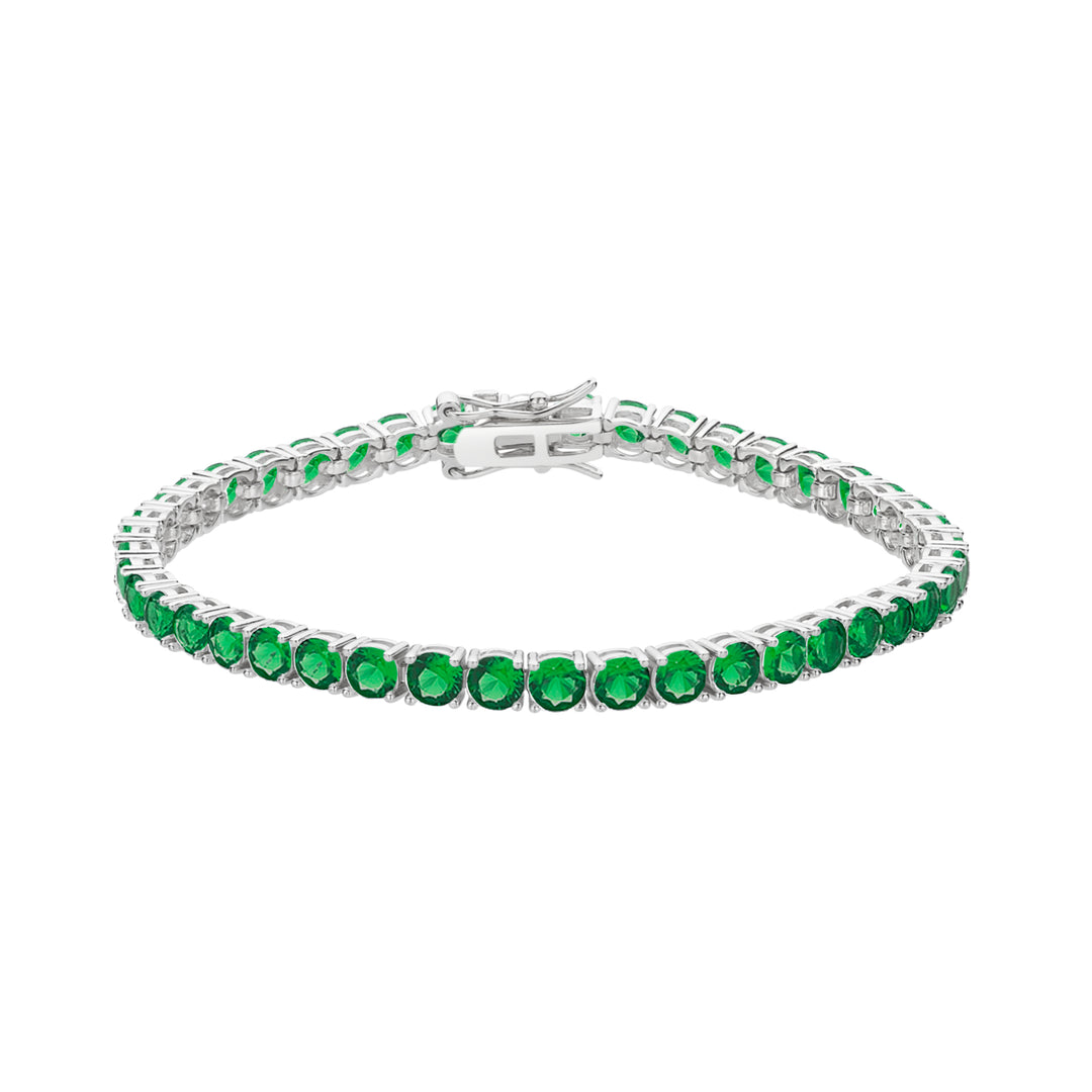 Sterling Silver Created Emerald Tennis Bracelet