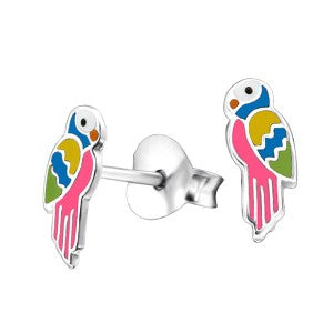 Sterling Silver Enamel Parrot Stud Earrings