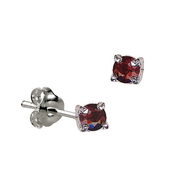 Sterling Silver Dark Red Cubic Zirconia Stud Earrings - January Birthstone