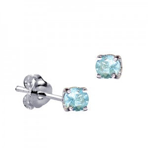 Sterling Silver Light Blue Cubic Zirconia Stud Earrings - March Birthstone